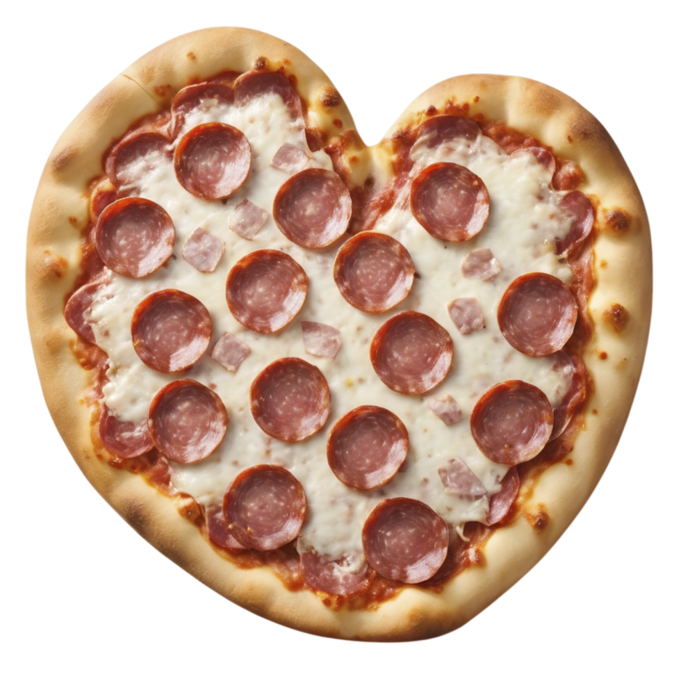 A heart shaped pizza with pepperoni and sausage png