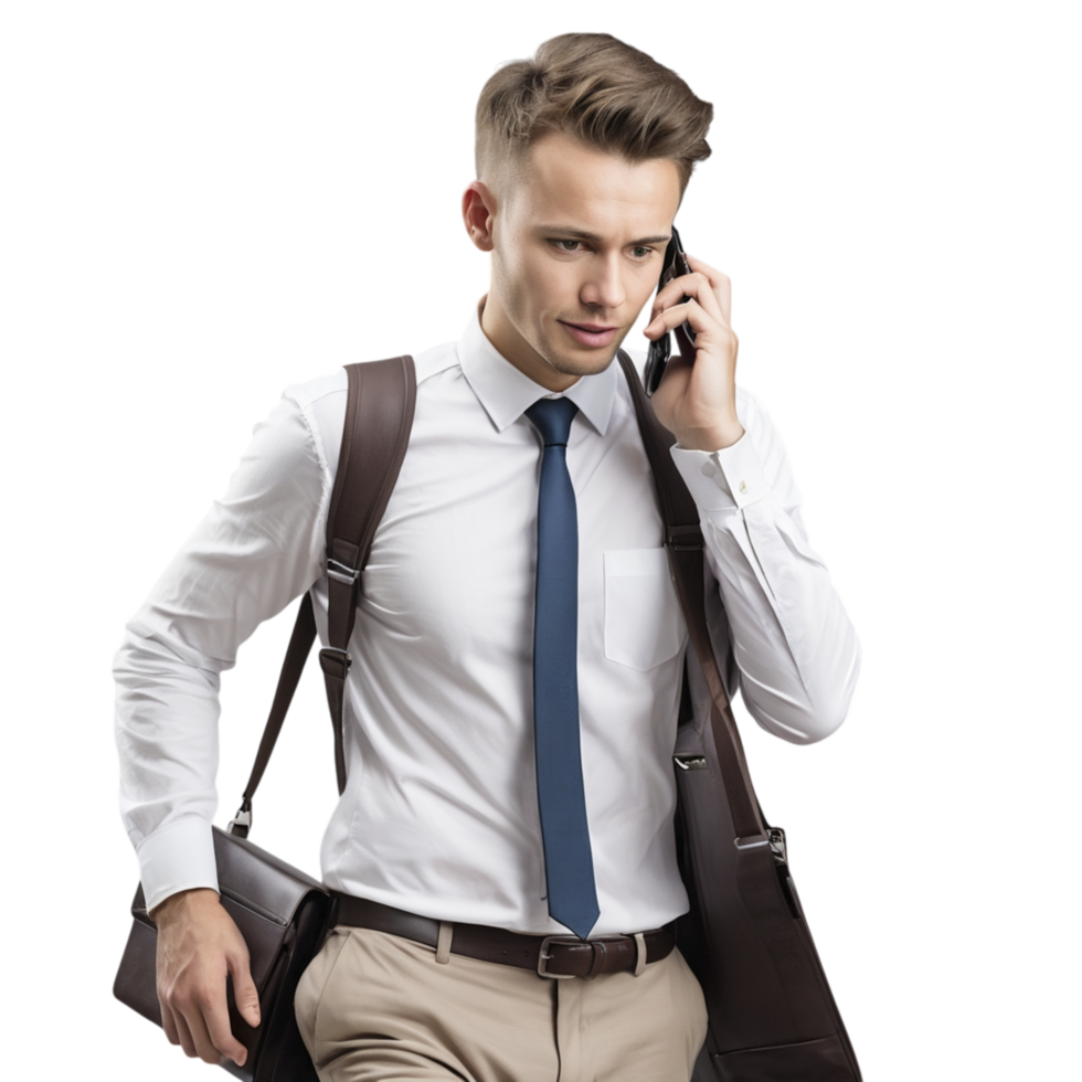 A man in a shirt and tie talking on the phone png