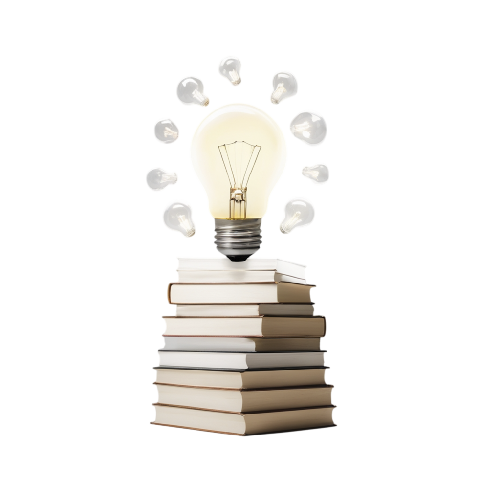 A light bulb is on top of a pile of books png