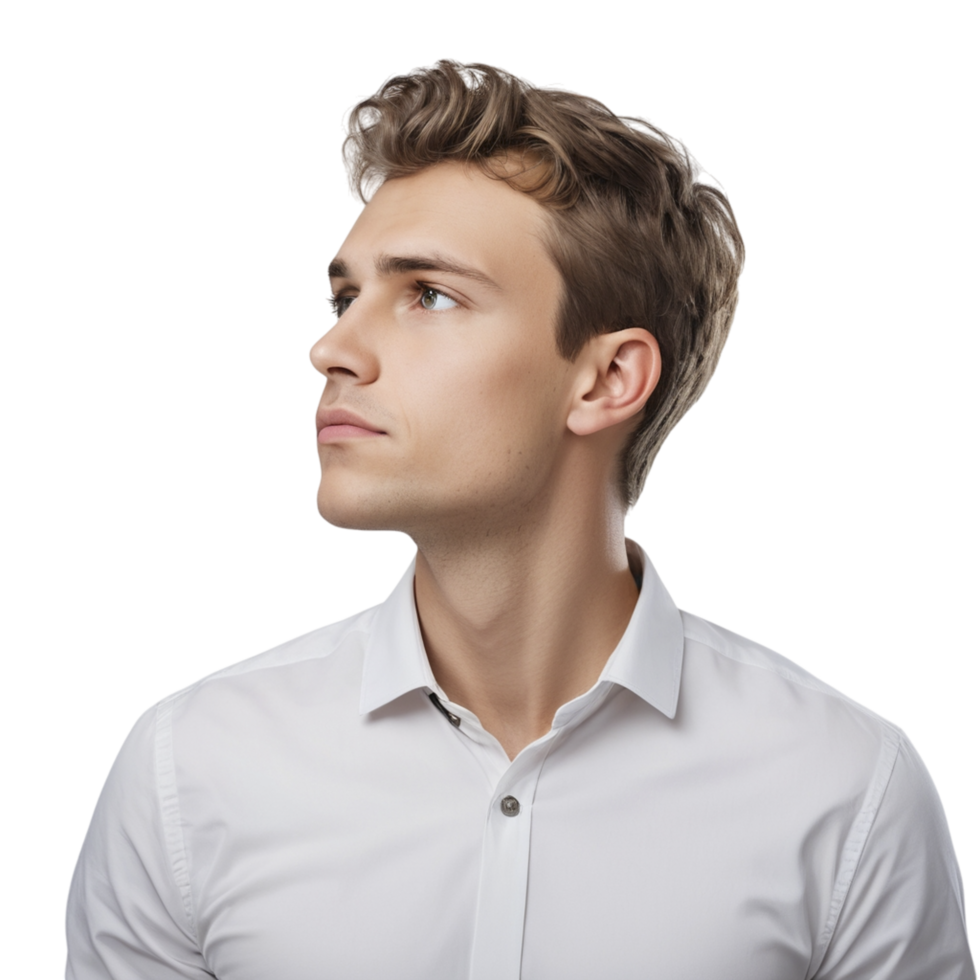 A man in a white shirt looking up png