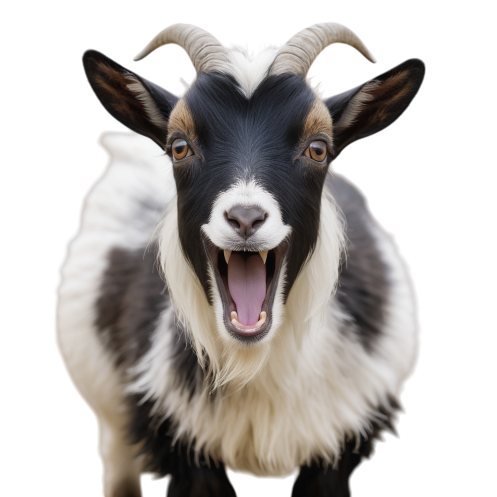 A goat with its mouth open and its tongue out png