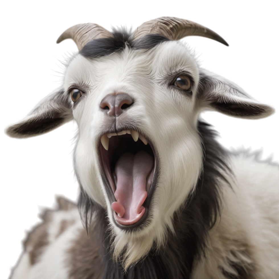 A goat with its mouth open and its mouth wide open png