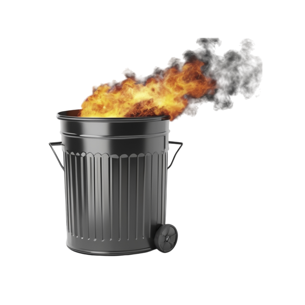 A trash can with fire coming out of it png