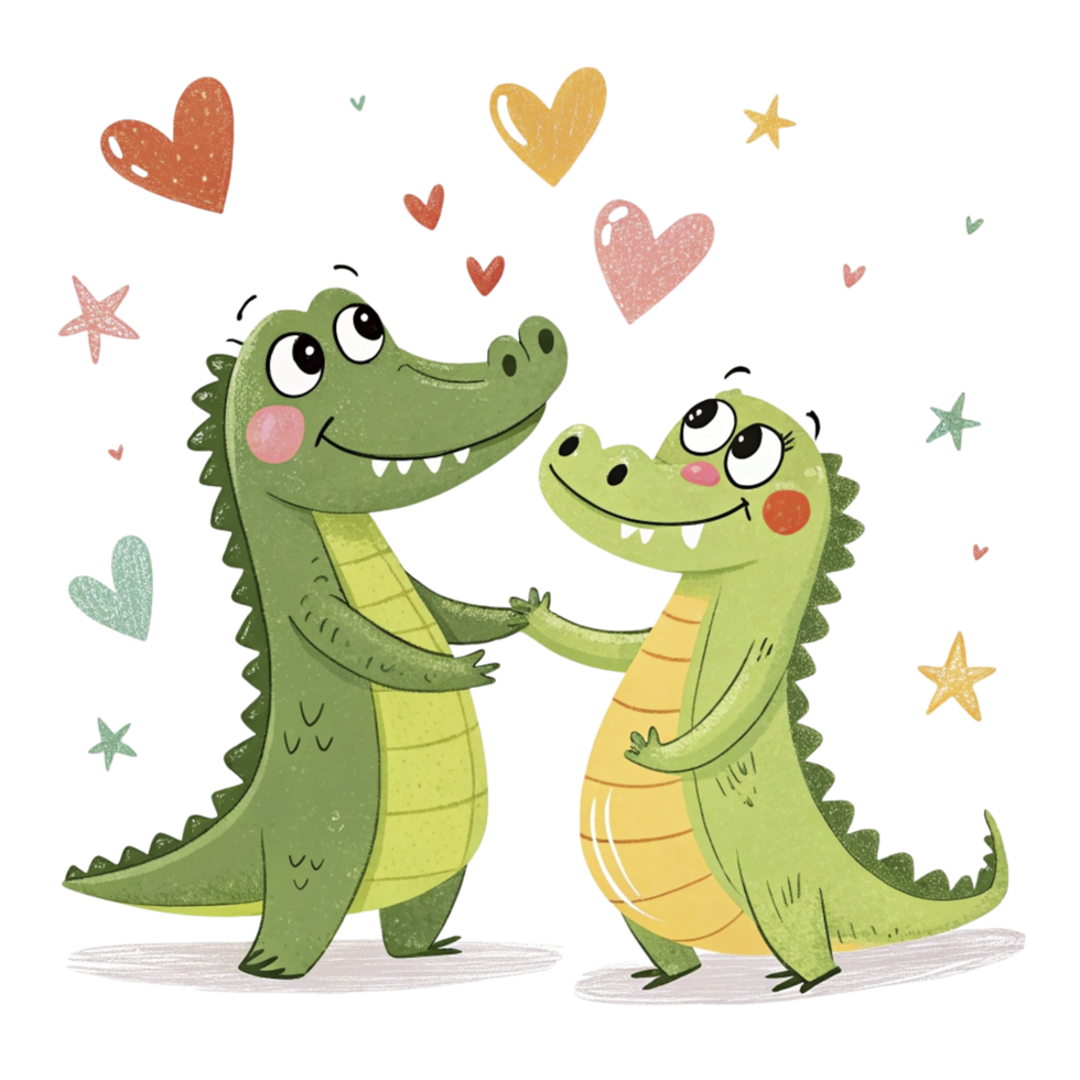 Cute alligator couple with hearts png