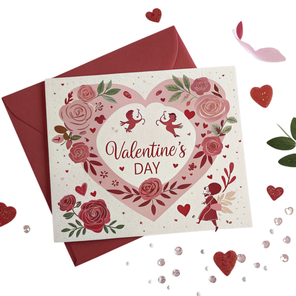 Valentine's day card with roses and hearts png