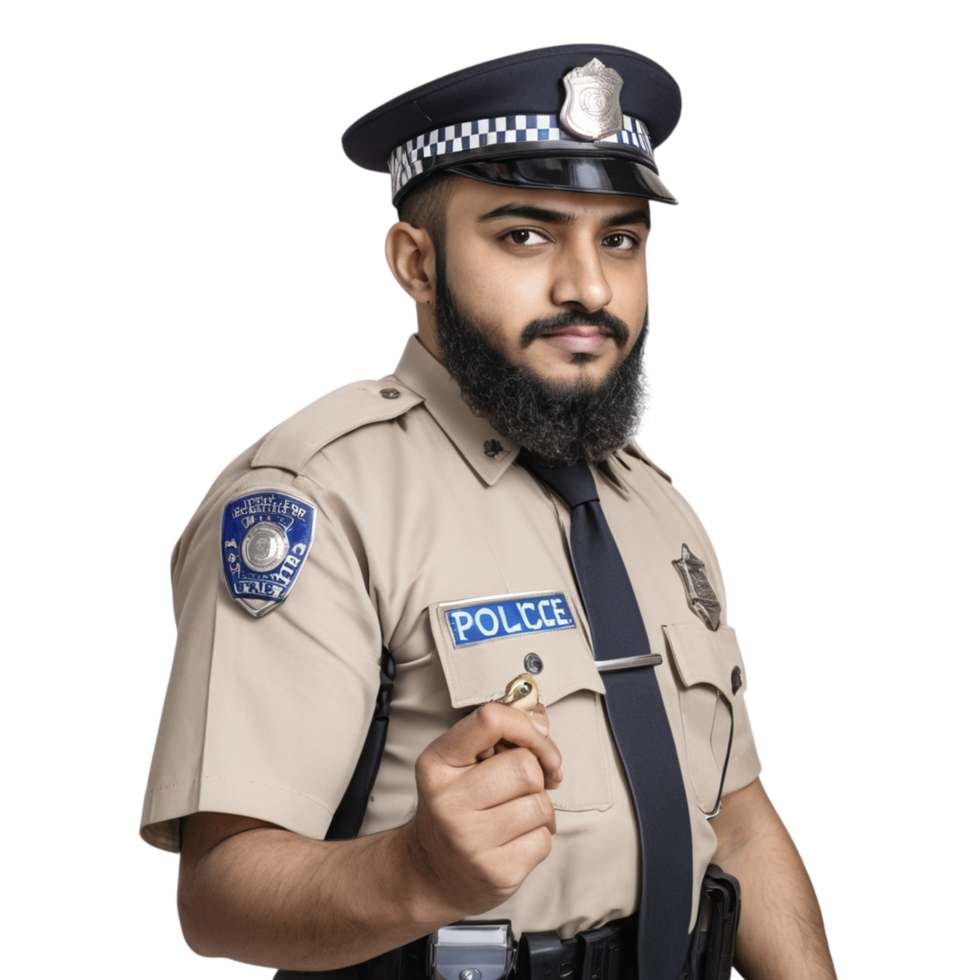 A man in a police uniform holding a key png