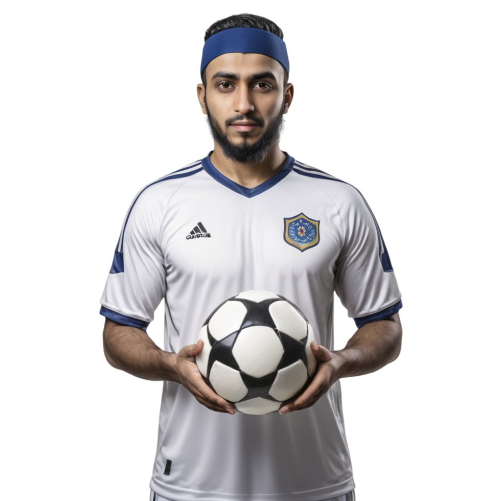 A man in a white jersey holding a soccer ball png