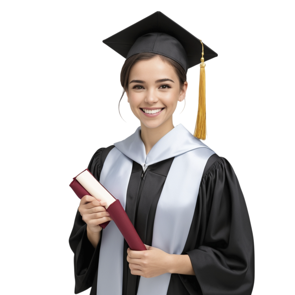 A woman in a graduation gown holding a book png
