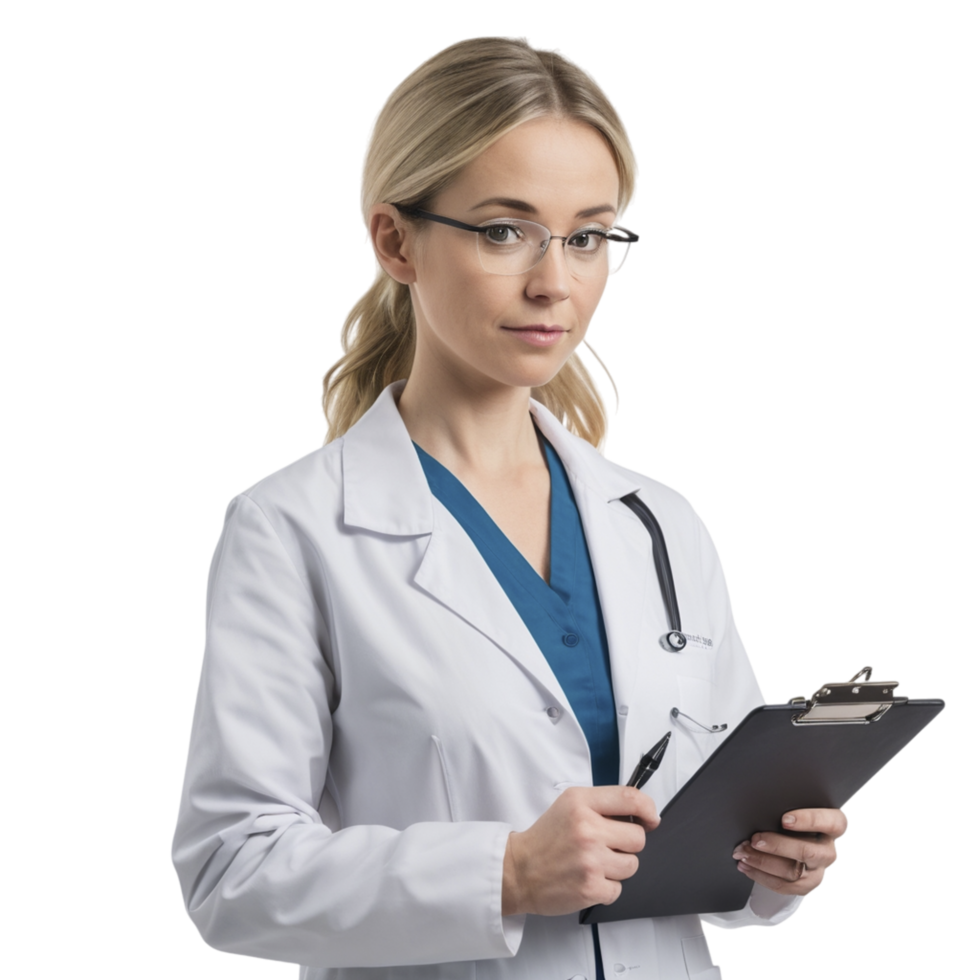 A female doctor holding a clipboard png