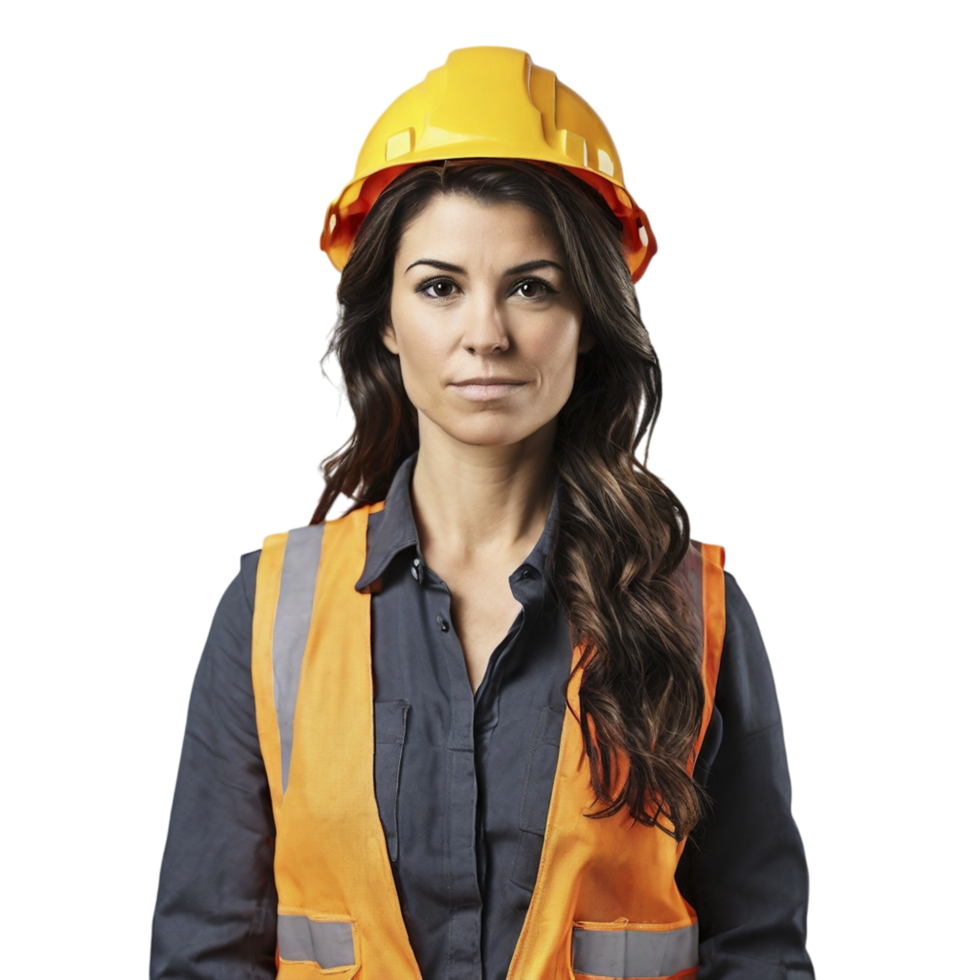 A woman in an orange vest and hard hat png