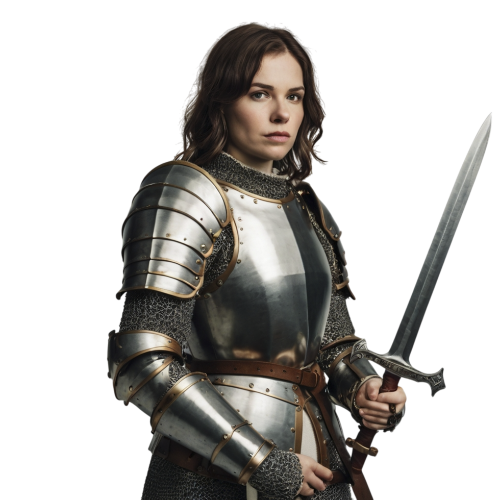 A woman in armor holding a sword png