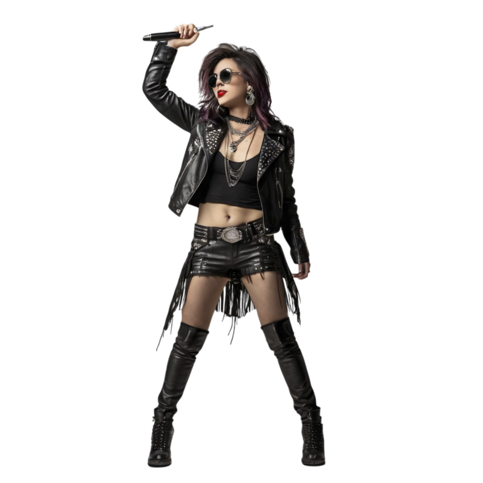 A woman in leather clothes and a black jacket png