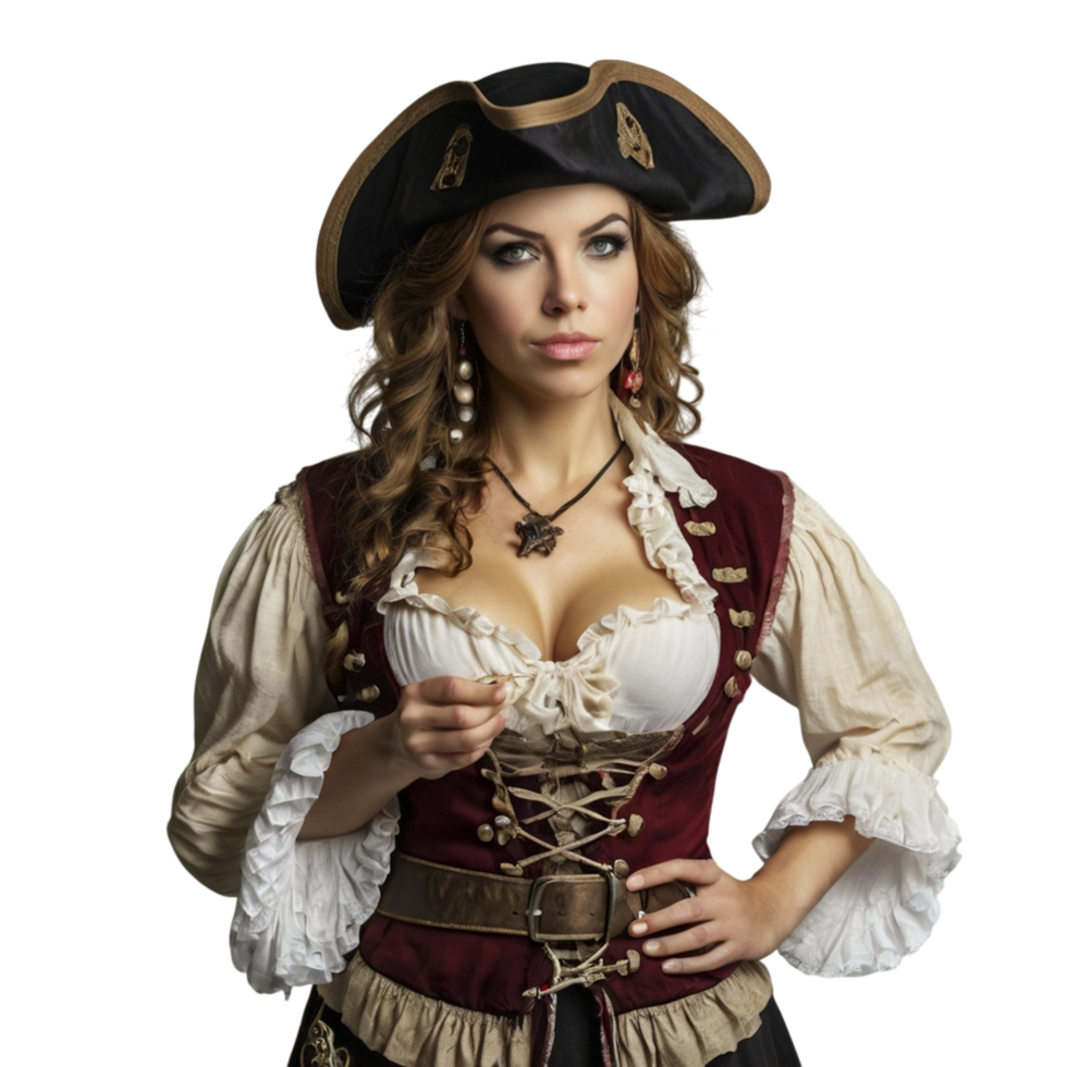 Sexy pirate woman in red and black outfit png