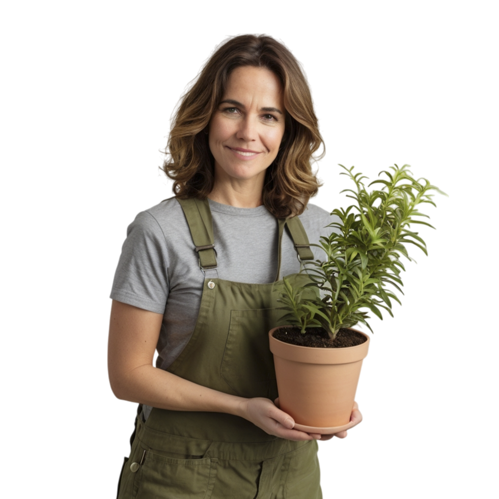 A woman holding a potted plant png