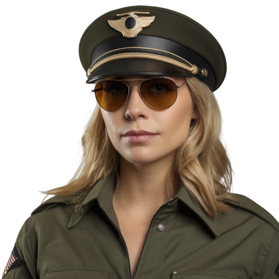 A woman in an army uniform with sunglasses png
