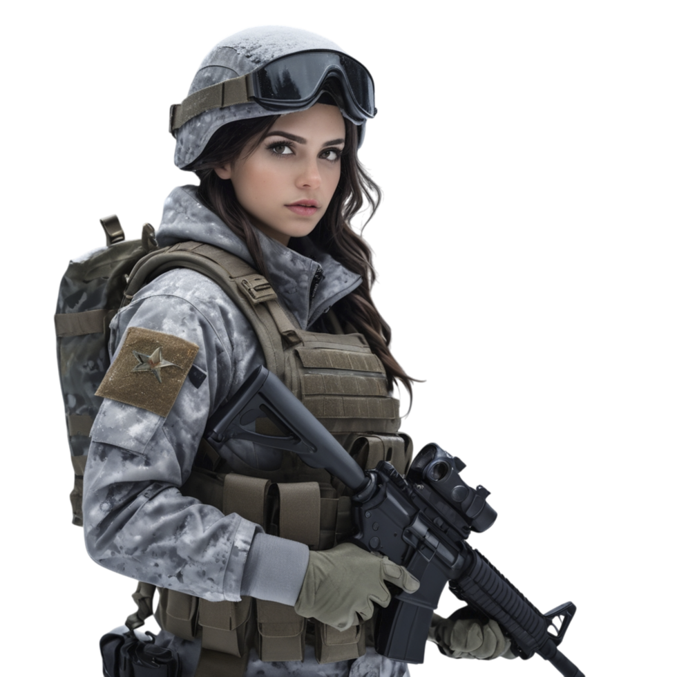A woman in military gear holding a gun png