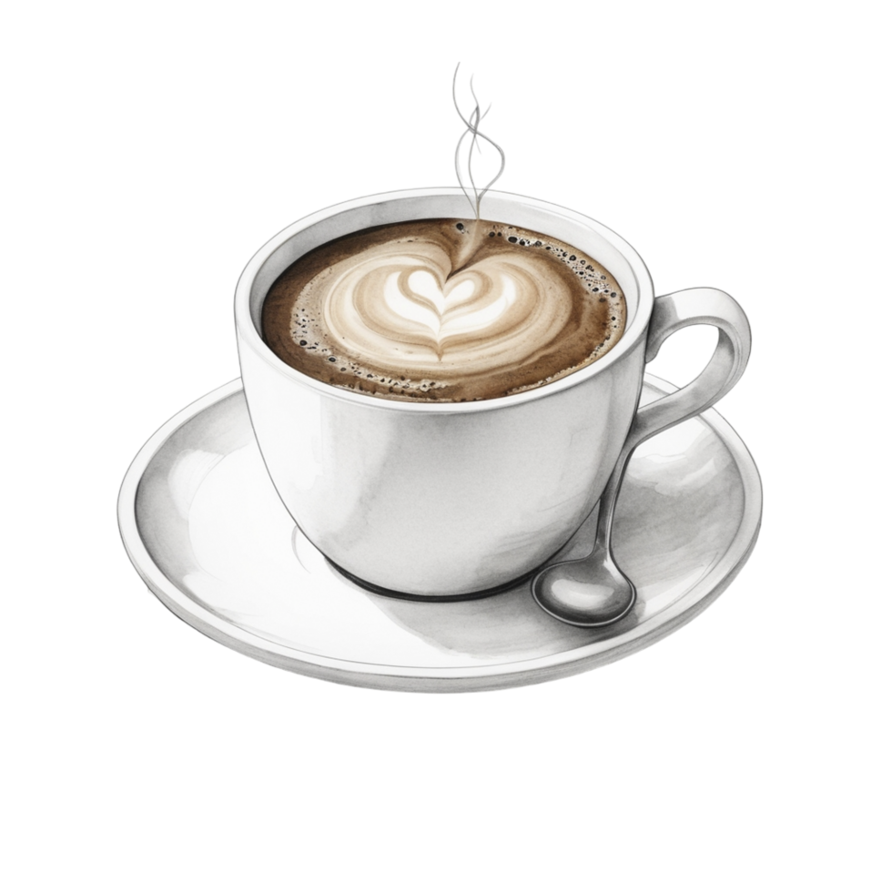 A cup of coffee with a heart shape on top png