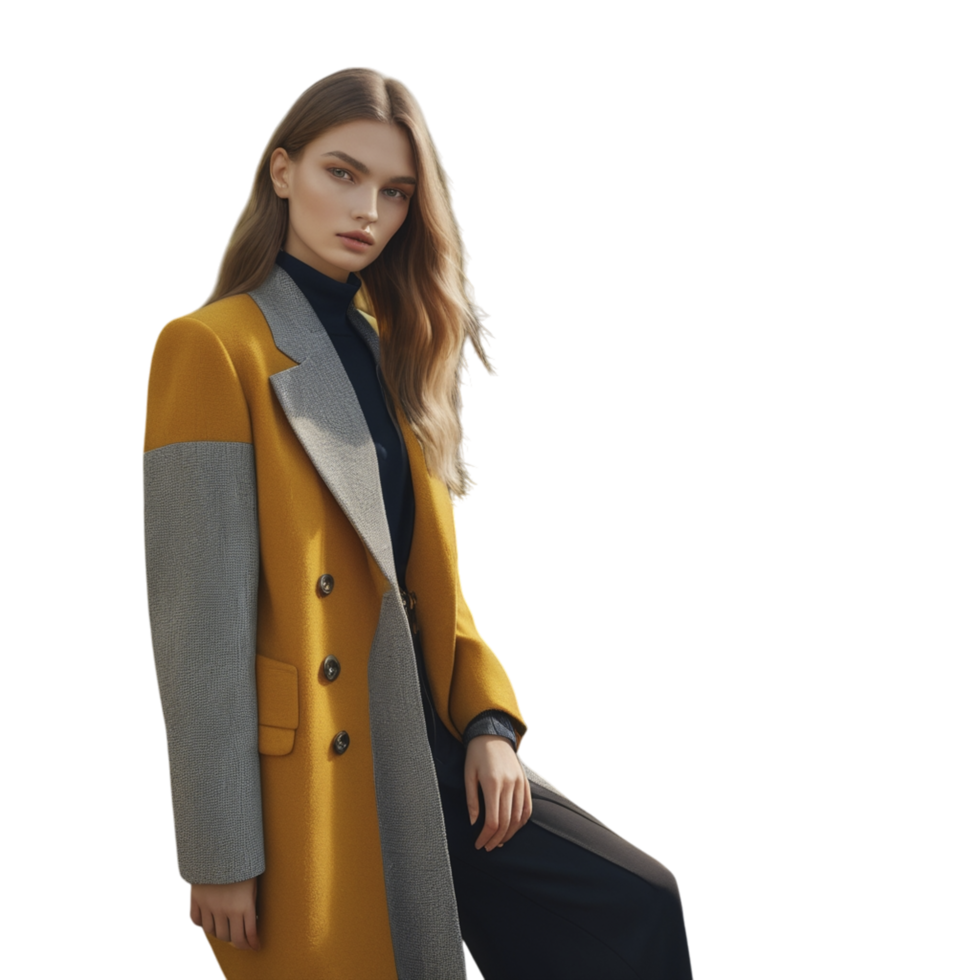 uma mulher dentro uma amarelo casaco e Preto calça png