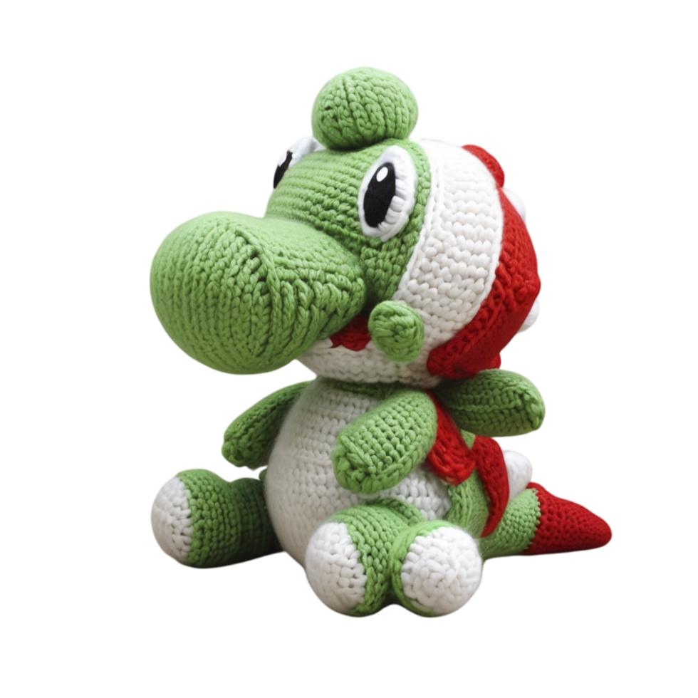 A crocheted green and white yoshi toy png