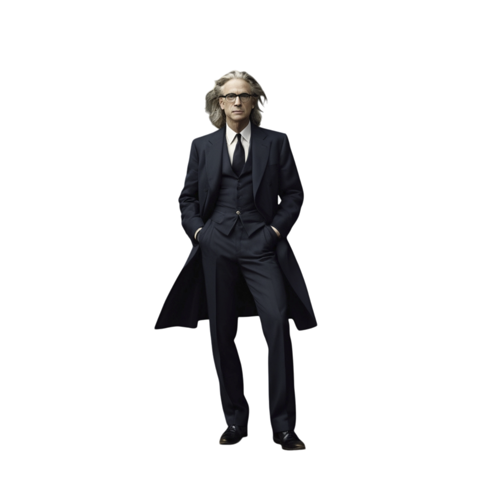 A man in a suit and tie standing in front of a black background png