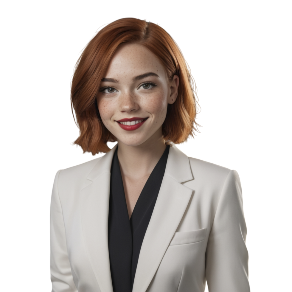 A woman in a white suit and black shirt png