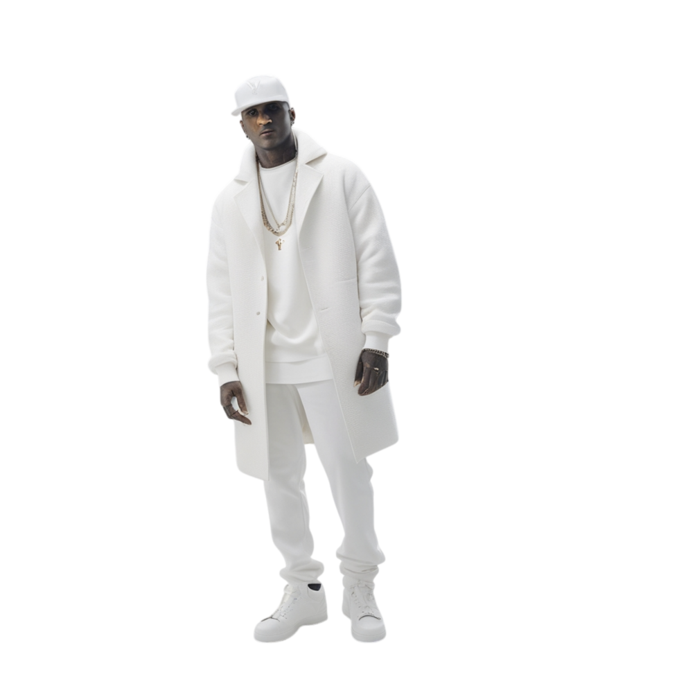 A man in a white coat and hat png