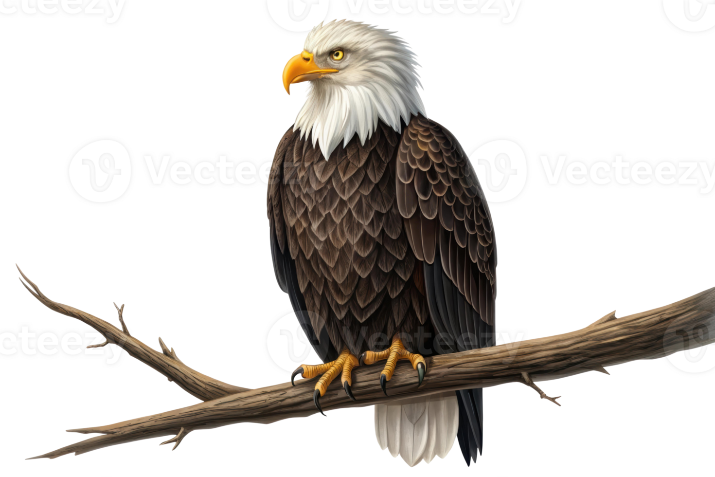 Majestic bald eagle perched on a branch png