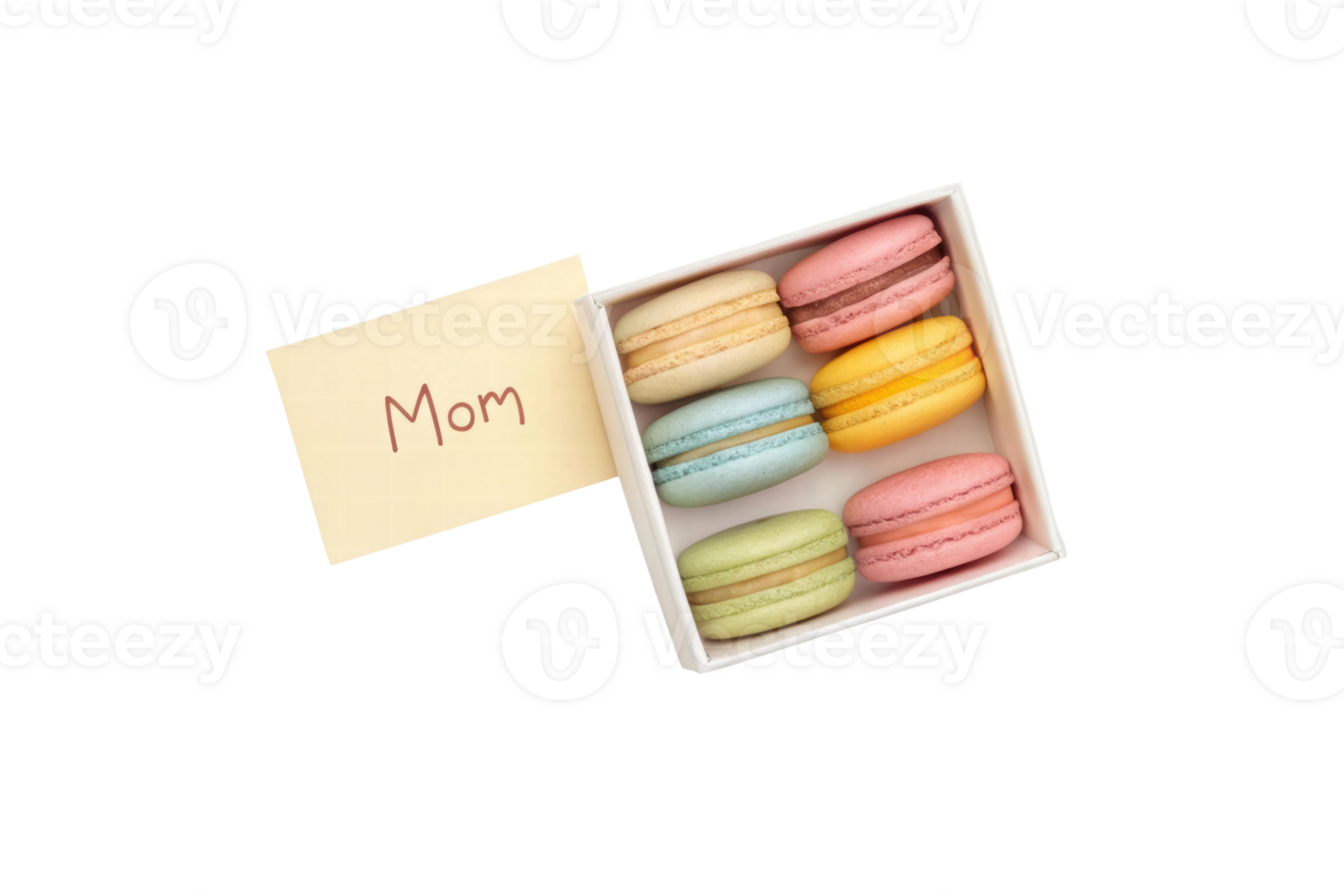 Colorful macarons in a gift box for mom png