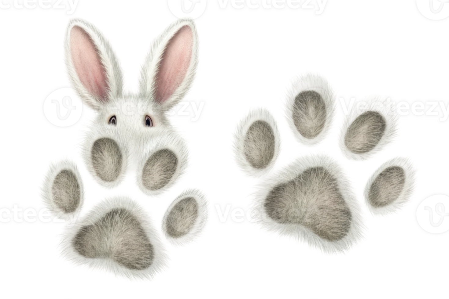 Soft colored rabbit ears and paw prints png