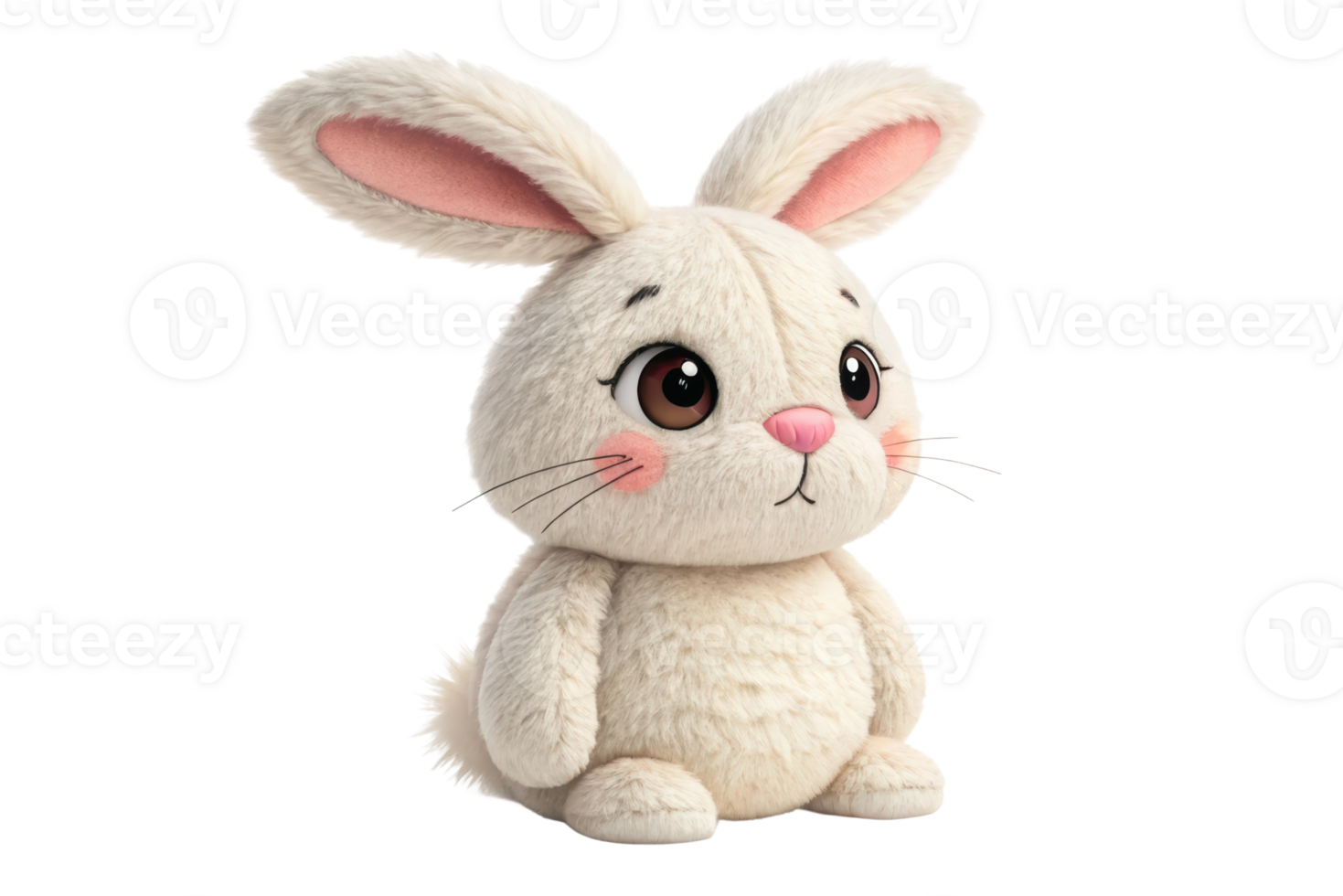 Cute white plush bunny toy with large eyes png
