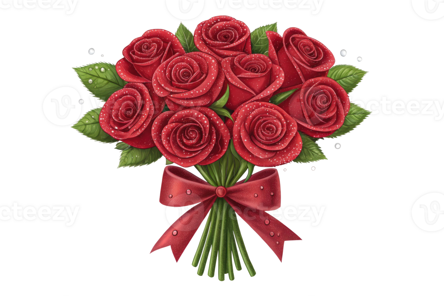 Beautiful red roses bouquet with a ribbon png