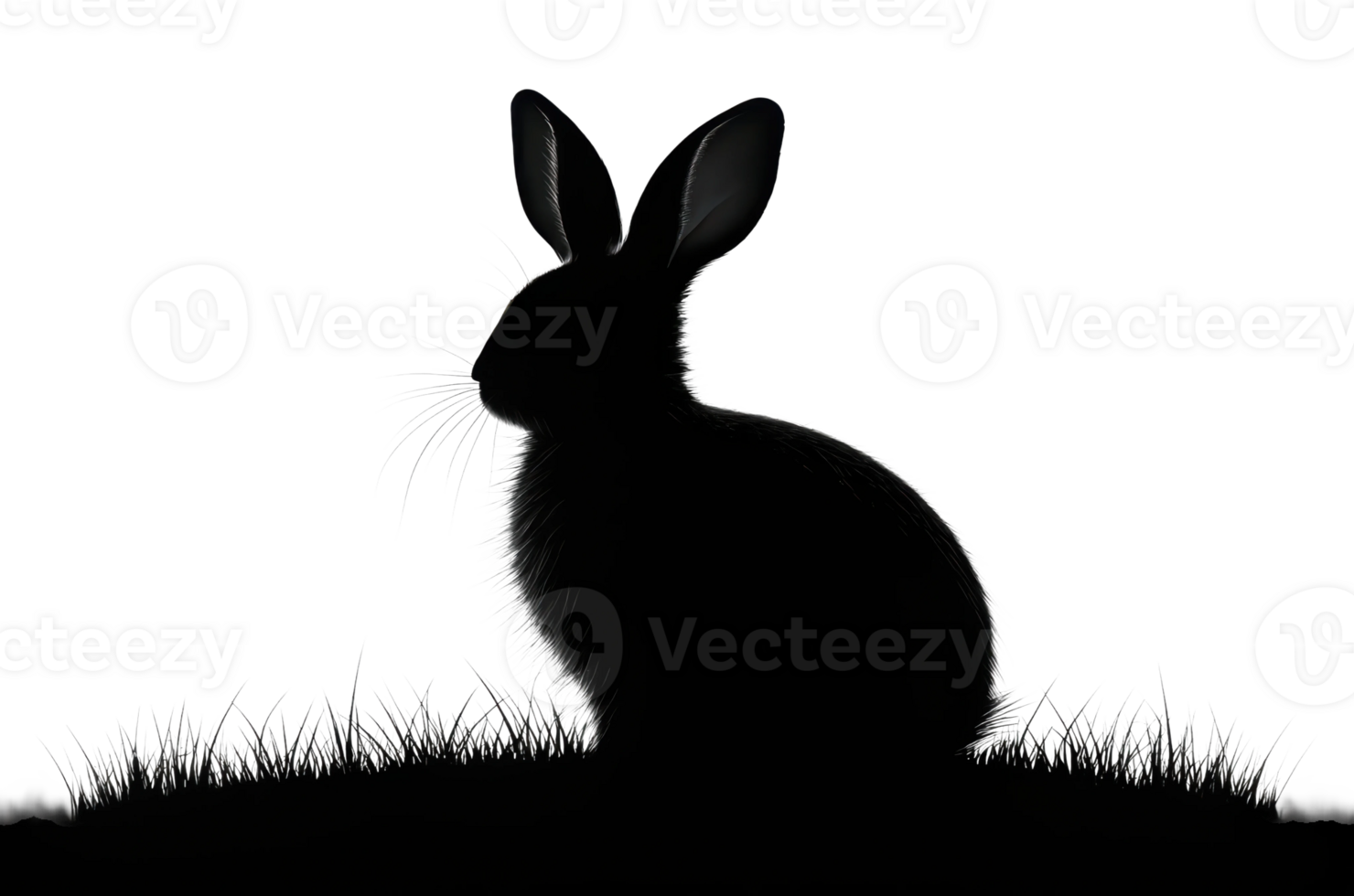 Silhouette of a rabbit on grassy hilltop at sunset png