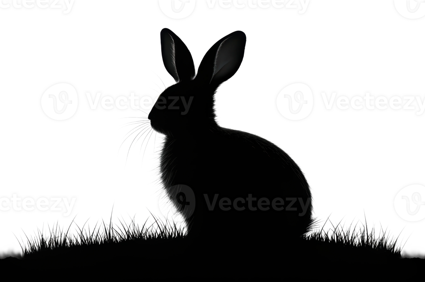 Silhouette of a rabbit sitting in grass png