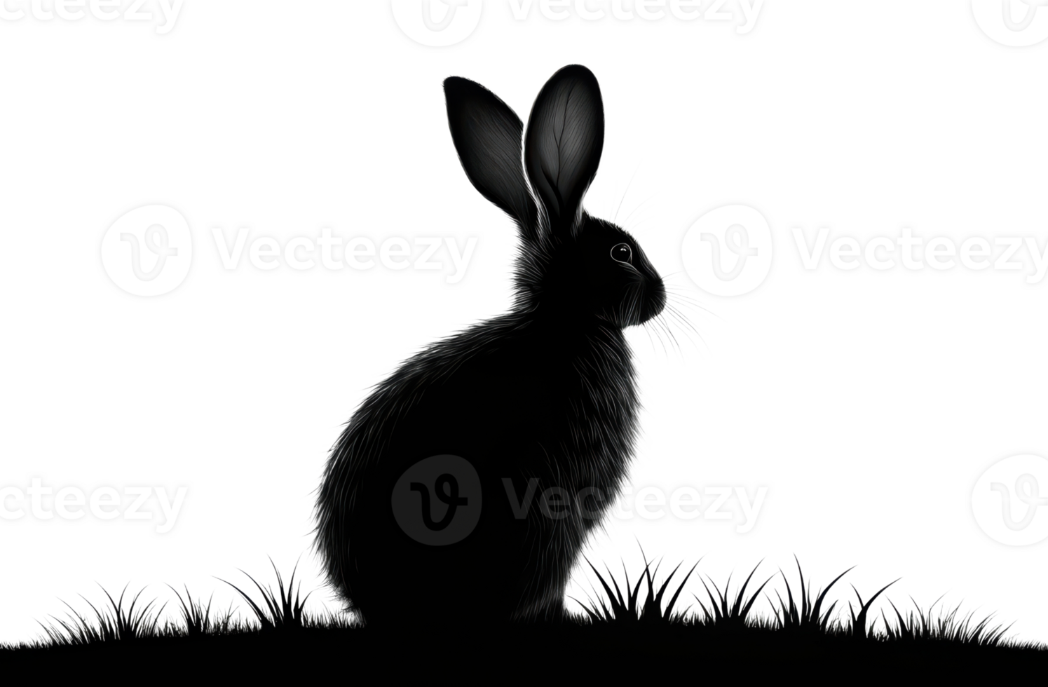Silhouette of a rabbit in grass at dusk png