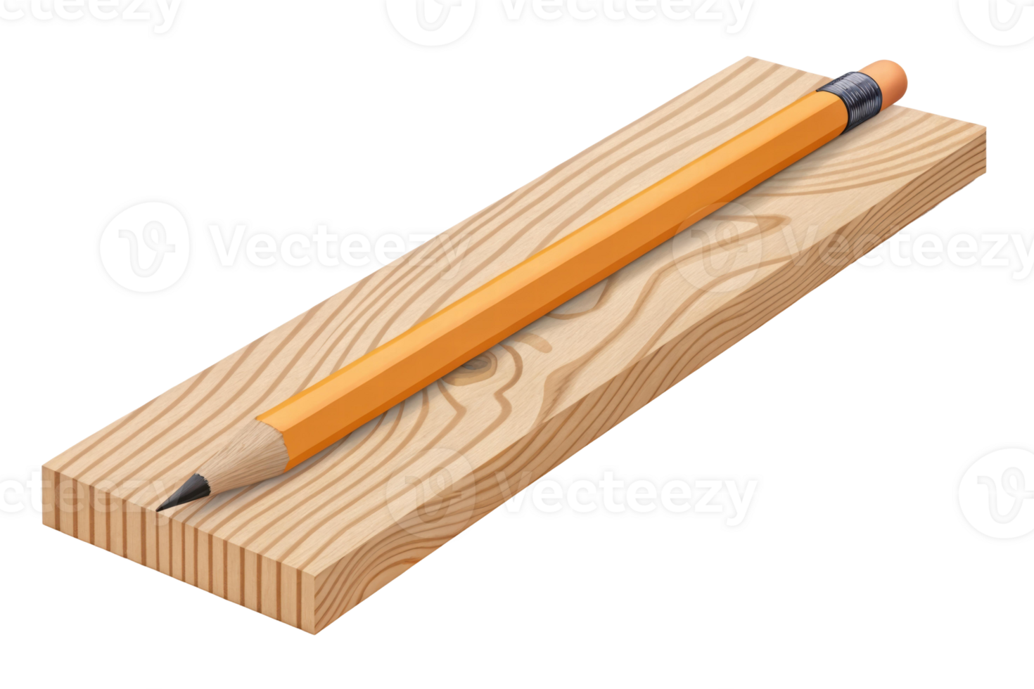 Pencil resting on a wooden plank in a workspace png