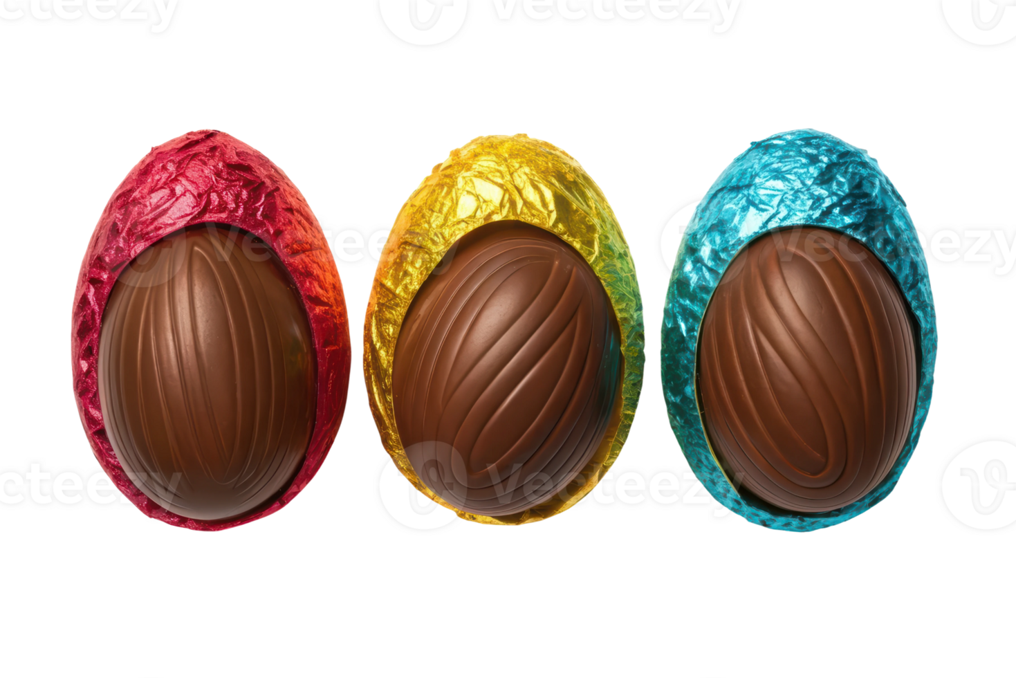 Colorful foil chocolate eggs for Easter png