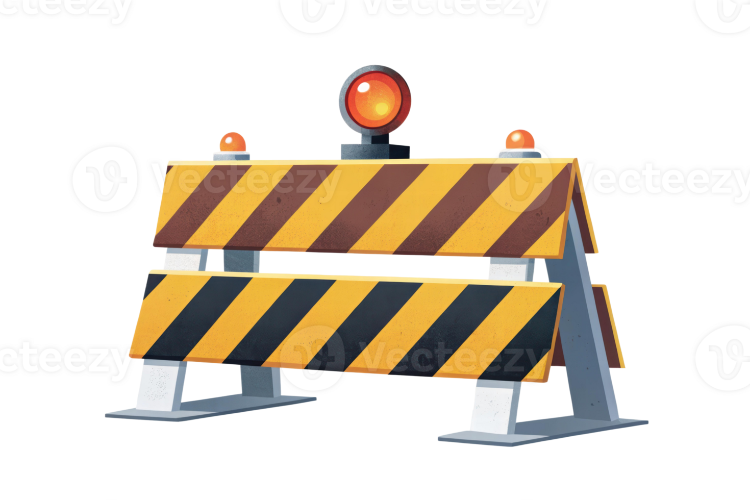 Construction barrier with warning lights at sunset png