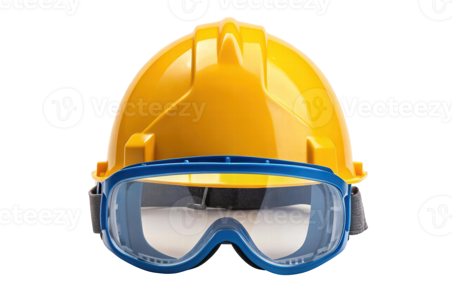 Yellow hard hat and goggles on display png