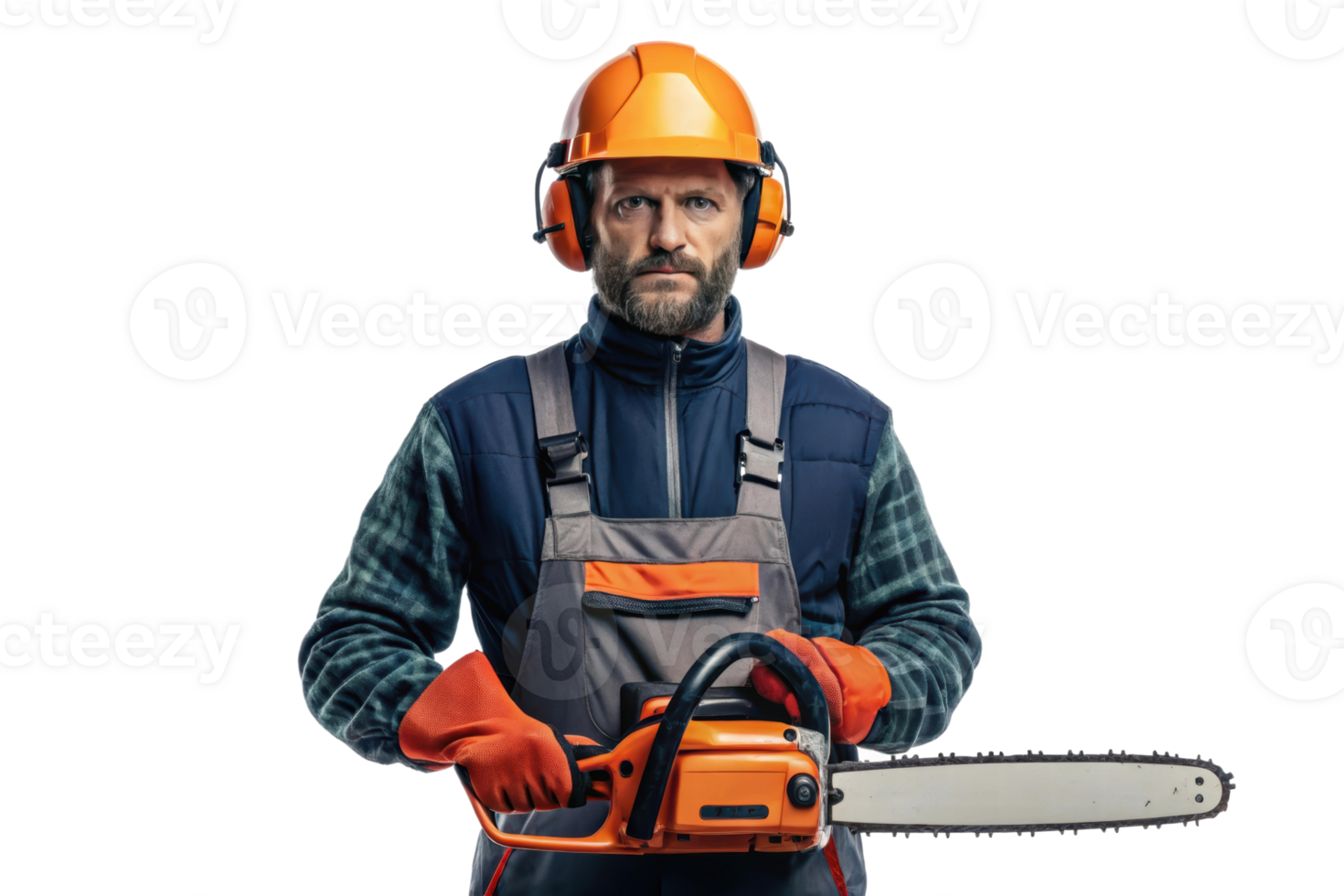 Professional lumberjack preparing for work session png