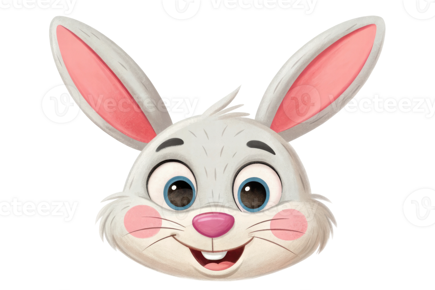 Happy cartoon rabbit with large ears smiling png