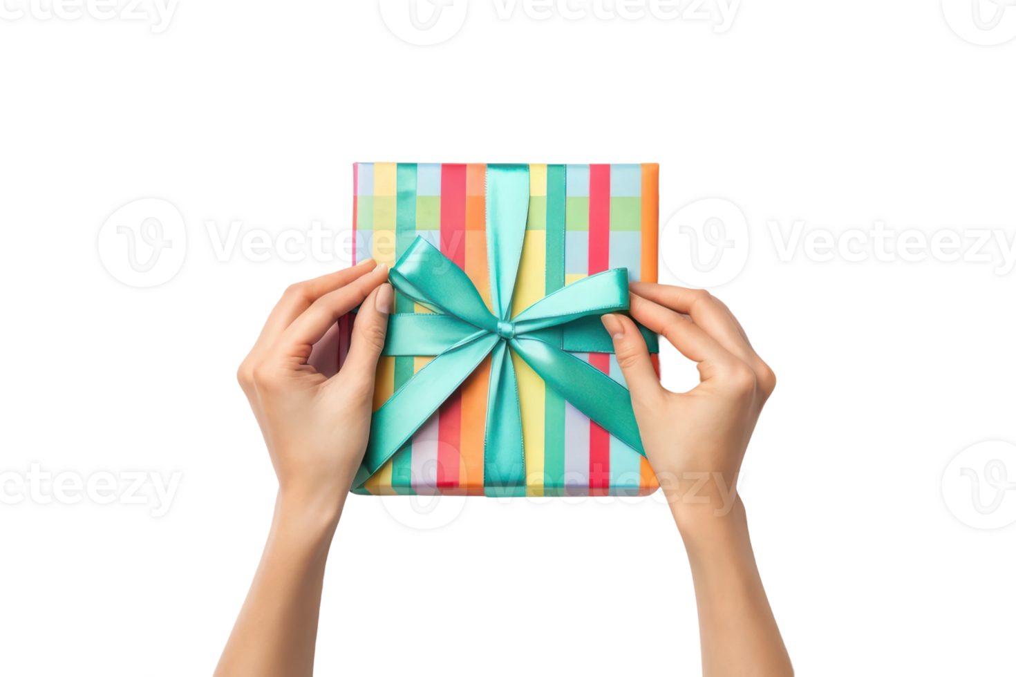 Gift with a bow held in hands png