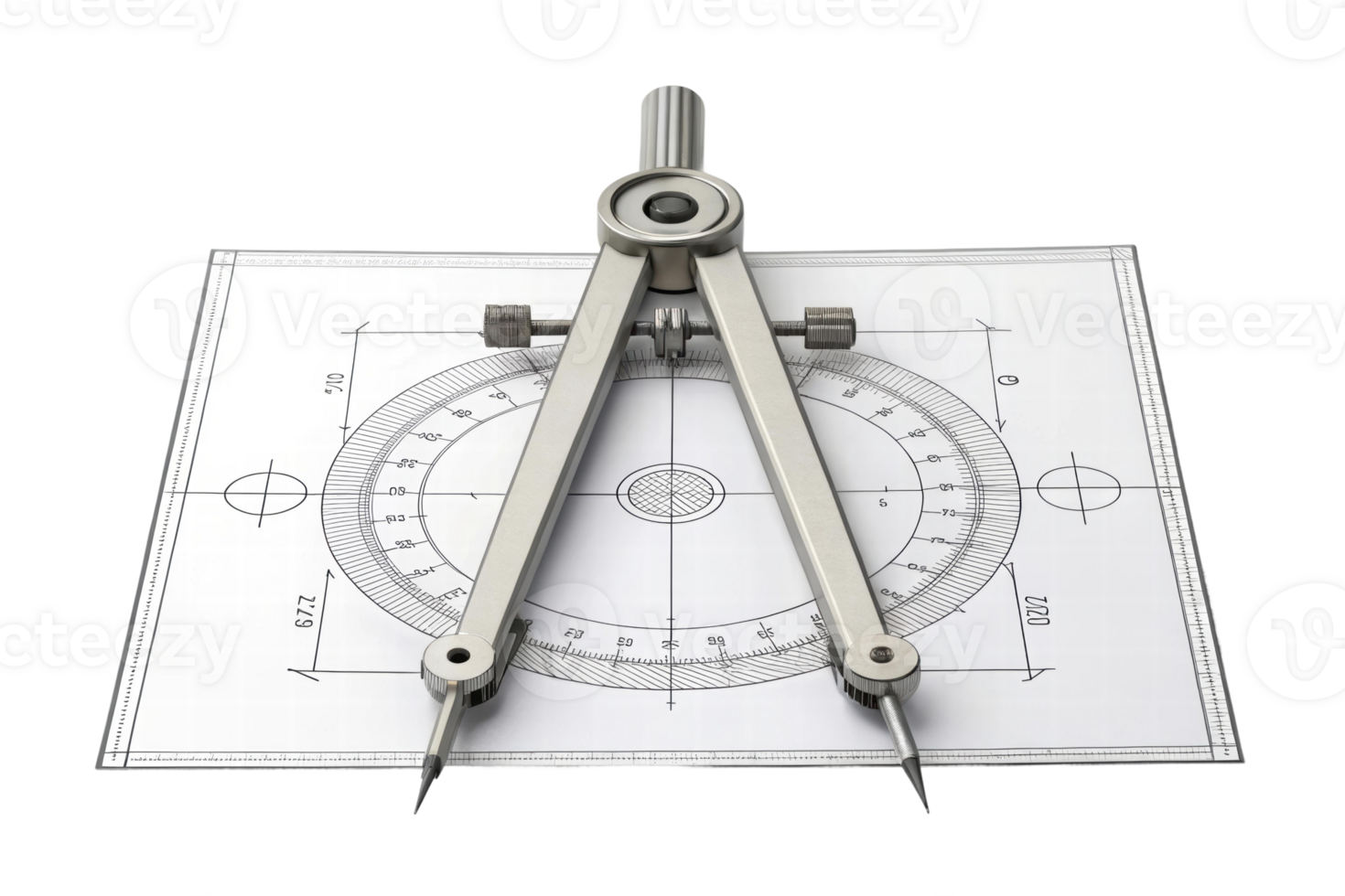 Compass on technical drawing in workspace png