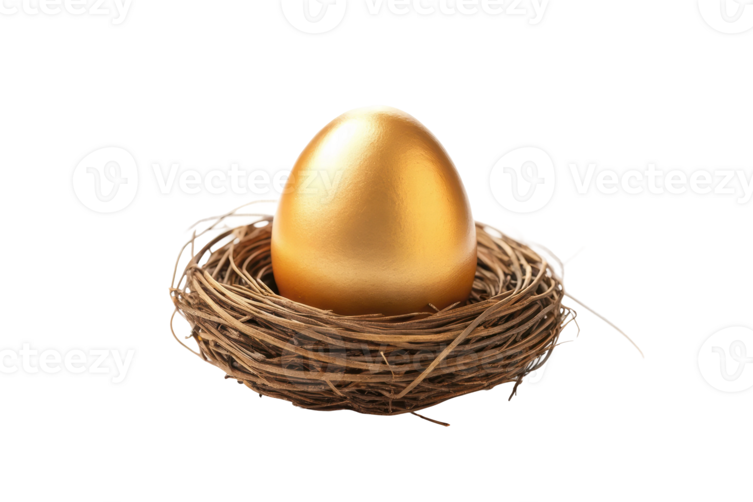 Golden egg nestled in a rustic straw nest png