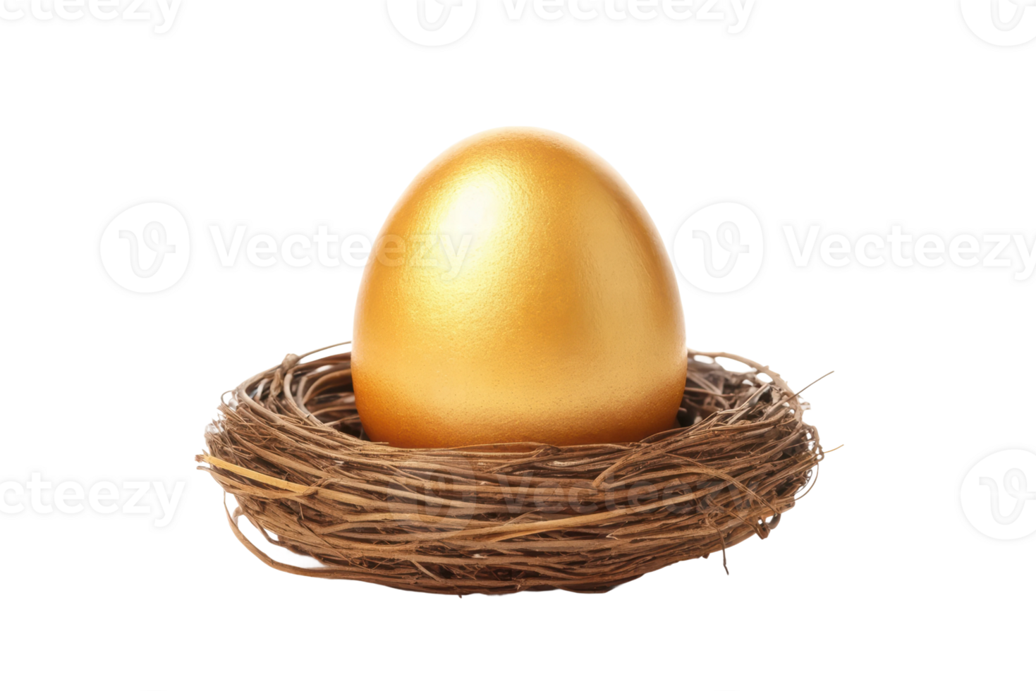 Nest with a shiny golden egg inside twigs png