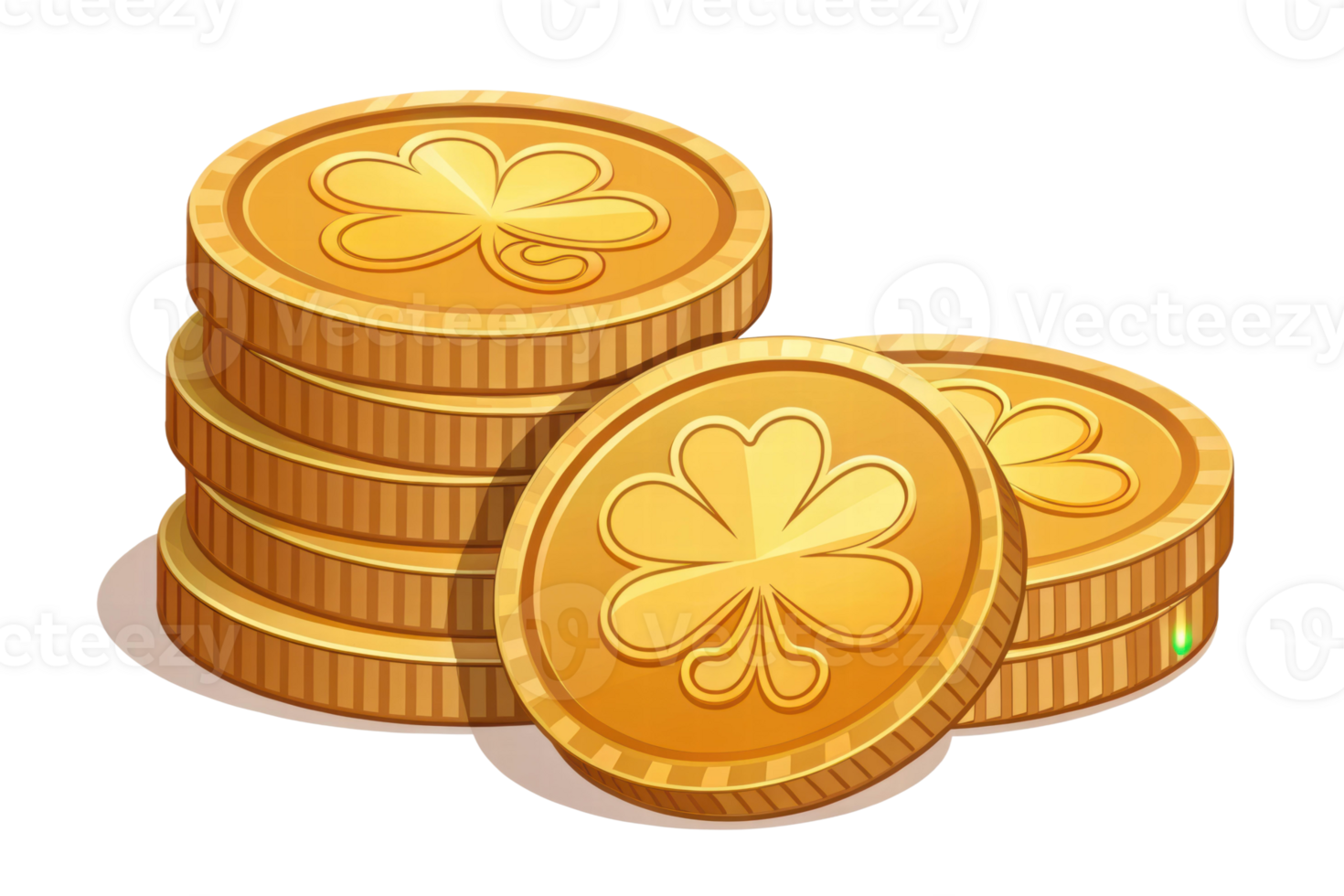 Stacked gold coins with lucky clover design png