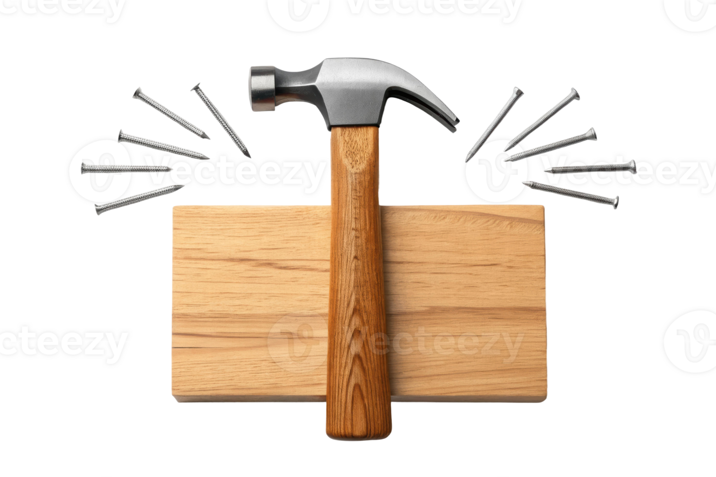 Hammer drives nails into wood png