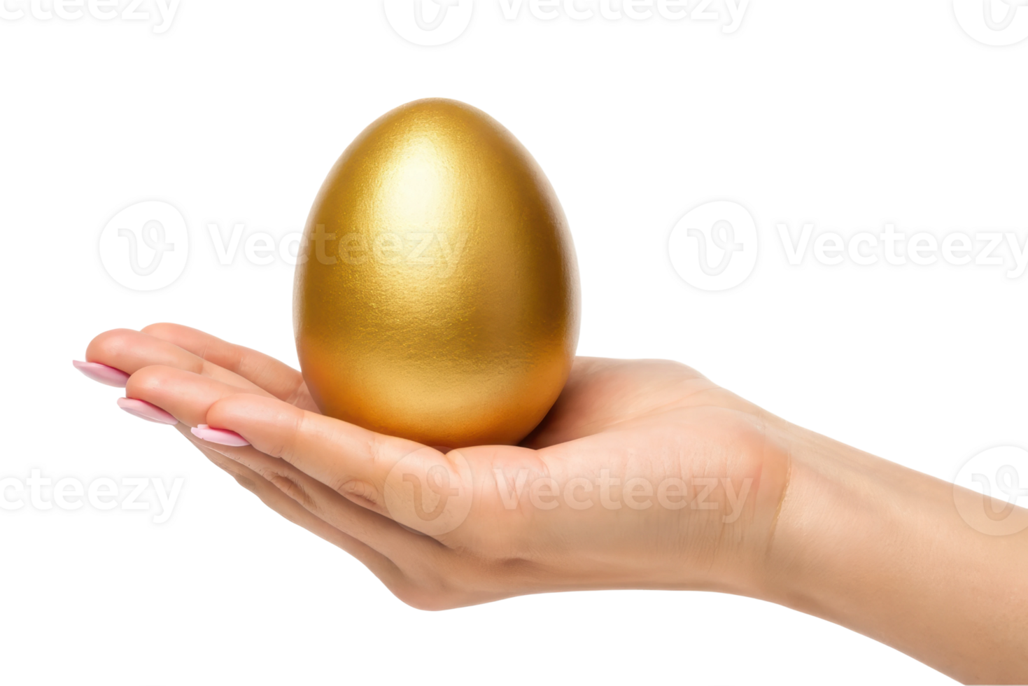 Golden egg held in a hand for display png