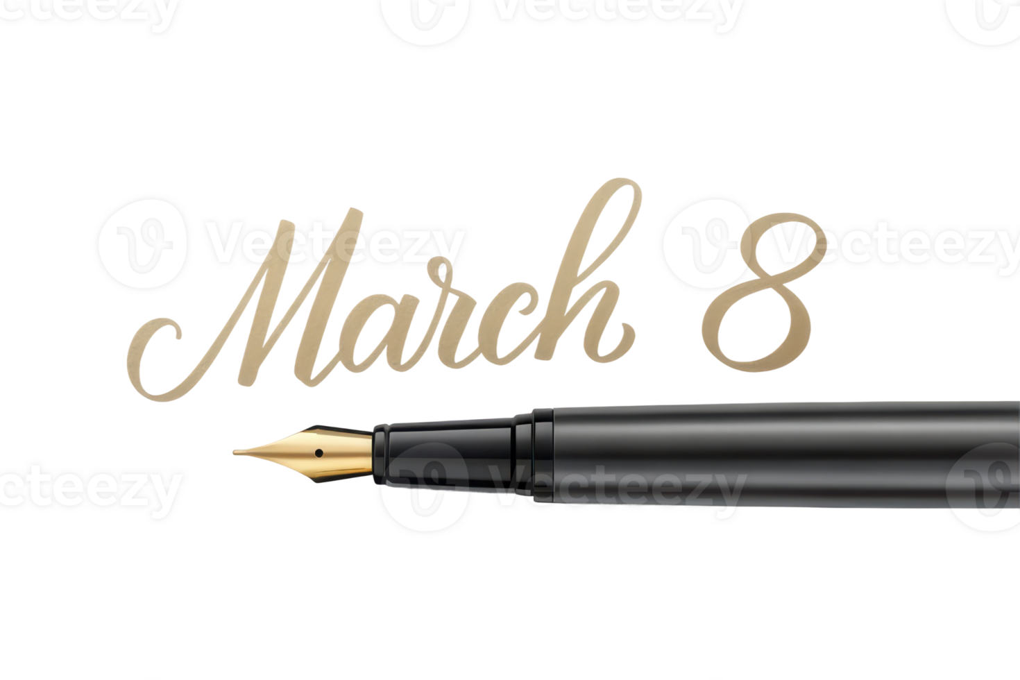 Elegant pen writing the date March 8 in gold png