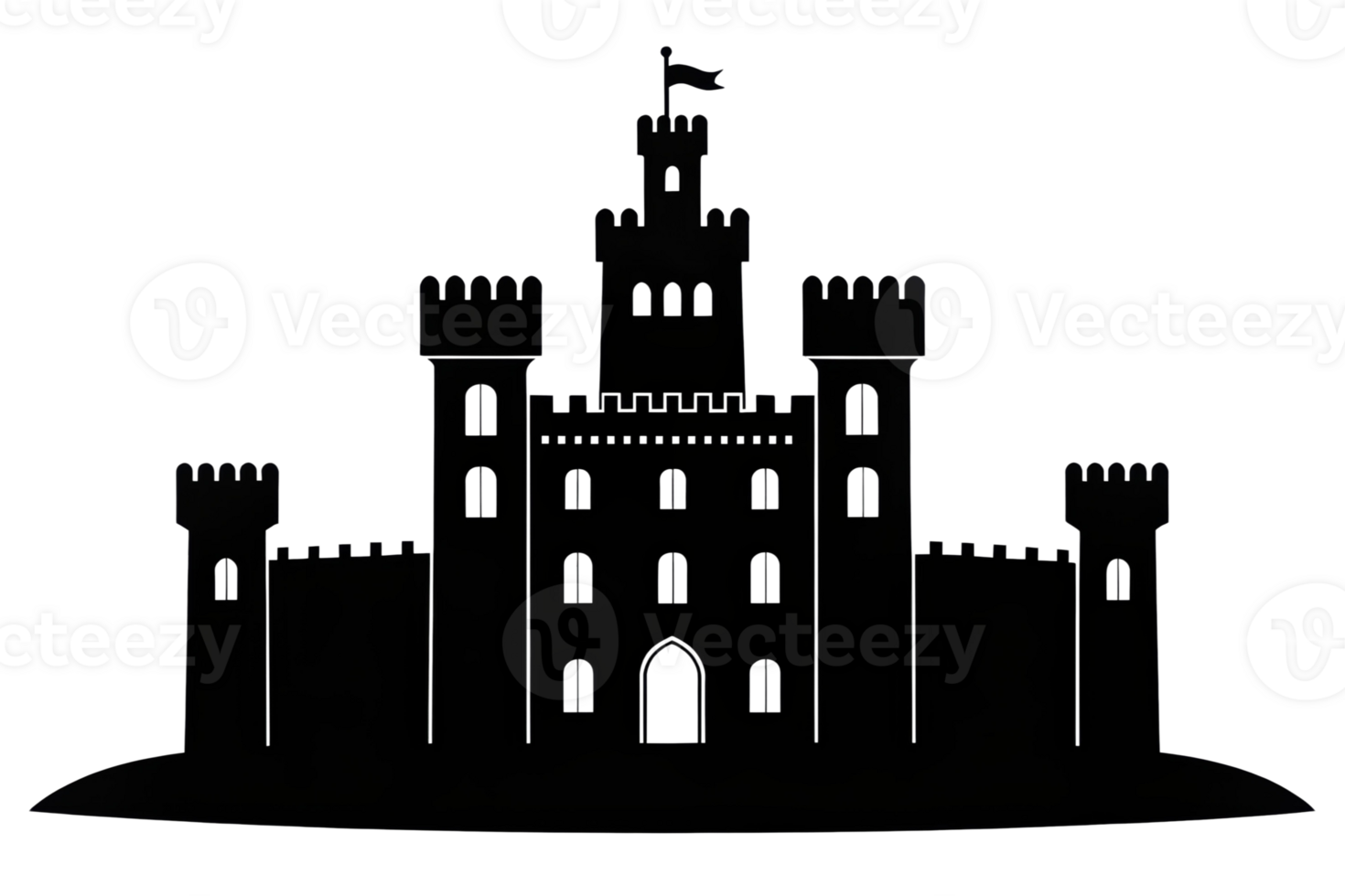 Castle silhouette with towers and flag design png