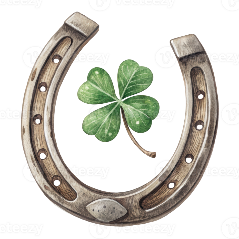 Symbol of luck with clover and horseshoe design png